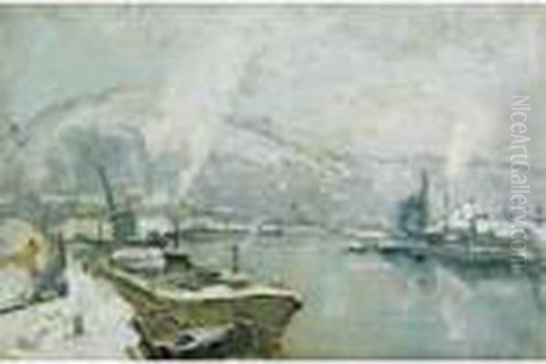 La Seine Et La Cote Sainte Catherine A Rouen En Hiver Oil Painting by Robert Antoine Pinchon