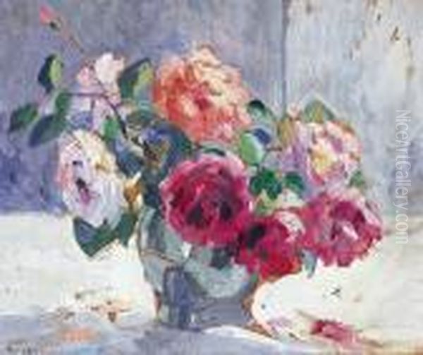 Vase De Roses Oil Painting by Robert Antoine Pinchon