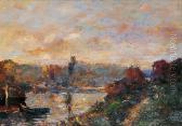 Bateaux En Bord De Seine Oil Painting by Robert Antoine Pinchon