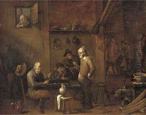 Boors smoking and gaming in an inn Oil Painting by David The Younger Ryckaert