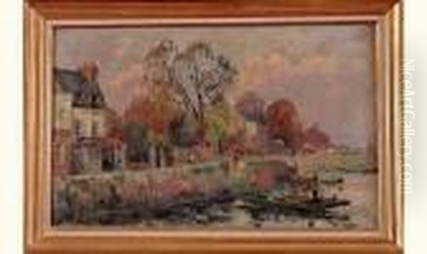 <quai Anime En Bord De Seine> (croisset ?) Oil Painting by Robert Antoine Pinchon