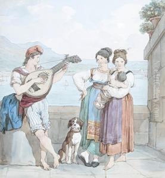 The Mandolin Player Oil Painting by Bartolomeo Pinelli