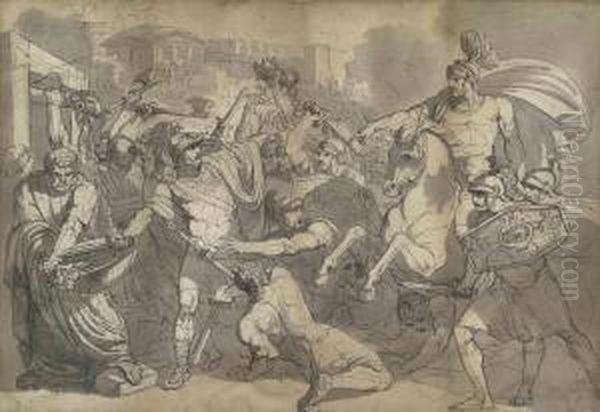 Marcus Furius Camillus Liberating Rome From The Gauls Oil Painting by Bartolomeo Pinelli