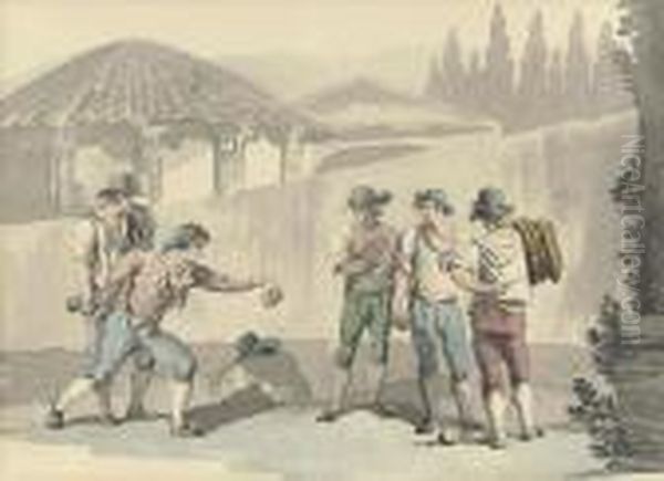 A Game Of Bocce Oil Painting by Bartolomeo Pinelli