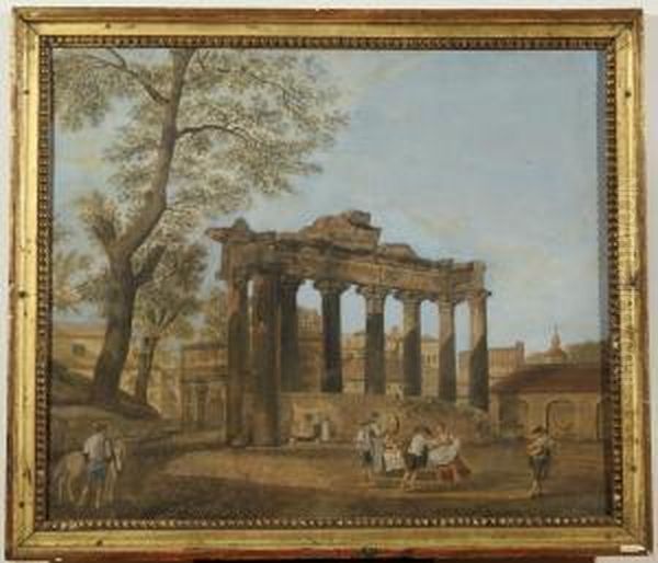 The Temple Of Concord, Rome Oil Painting by Bartolomeo Pinelli