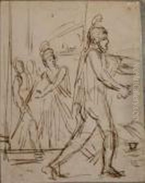 Sketch Of Classical Scene Oil Painting by Bartolomeo Pinelli