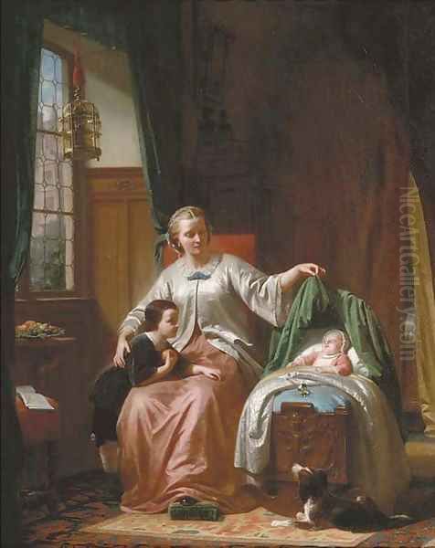 Admiring the newborn Oil Painting by Franz Reiff