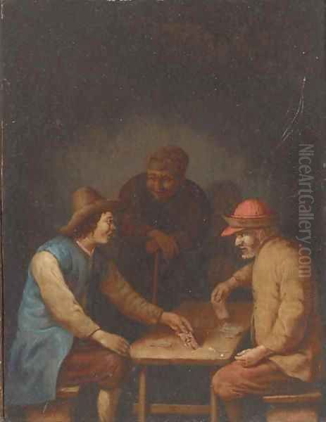 Peasants playing cards in an interior Oil Painting by Hubert van Ravesteyn