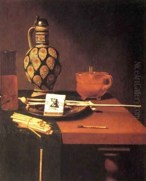 Still-Life with Porcelain Vase and Smoking Tools Oil Painting by Hubert van Ravesteyn