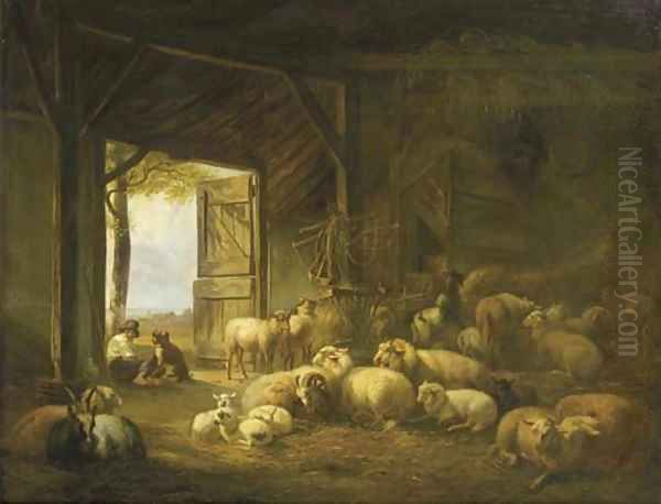 At rest in a barn Oil Painting by Jan Van Ravenswaay