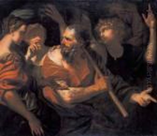 L'angelo Esorta Lot A Fuggire Con La Famiglia Da 
Sodoma E Gomorra Oil Painting by Domenico Piola