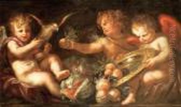 Putti Con Frutta Oil Painting by Domenico Piola