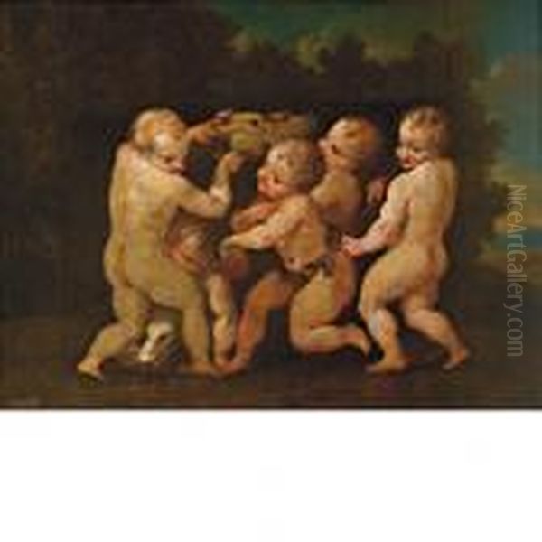 Putti Giocosi Con Cagnolini Oil Painting by Domenico Piola