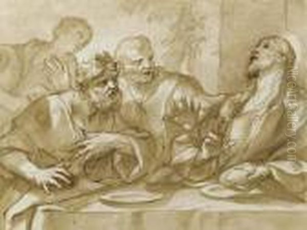 The Supper Of Emmaus Oil Painting by Domenico Piola