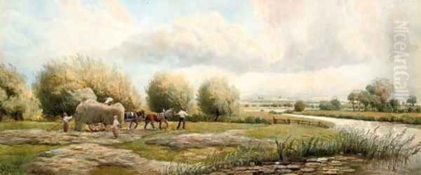 Gathering hay beside the Thames Oil Painting by Joseph Charles Reed