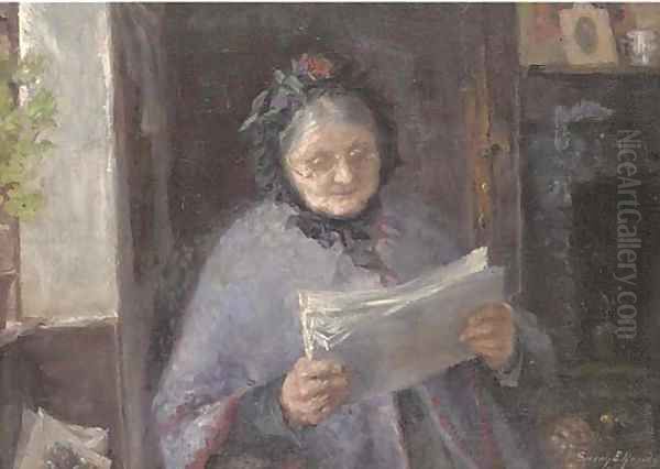 Reading the daily news Oil Painting by Sarah E. Rands