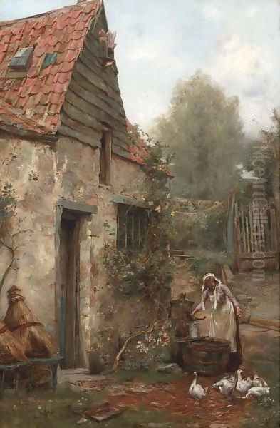 The cottage garden Oil Painting by Victor J. Robertson