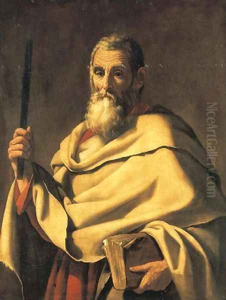 A male saint holding a book Oil Painting by Giovanni Ricca