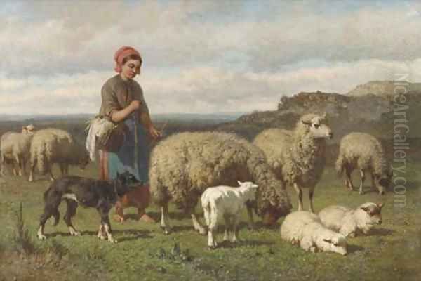 A young shepherdess Oil Painting by Louis Marie Dominique Romain Robbe