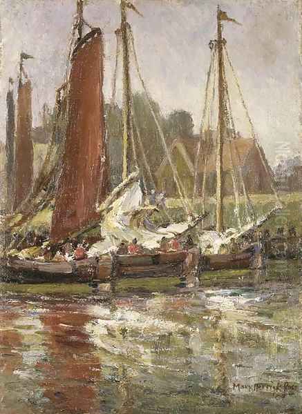 Boats in a Harbor Oil Painting by Mary Herrick Ross