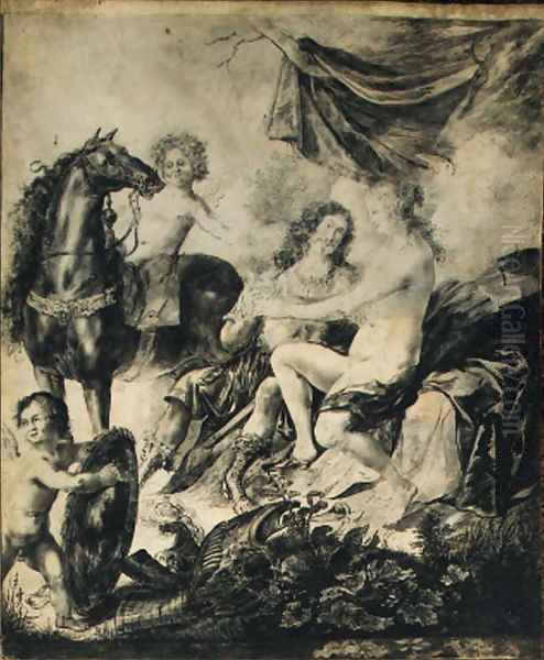 An allegorical scene with Mars and Venus, two Cupids and a horse Oil Painting by Peeter Rottermondt