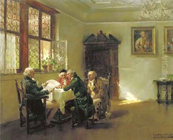 Die politische Zeitung Oil Painting by Wilhelm Sen Roegge