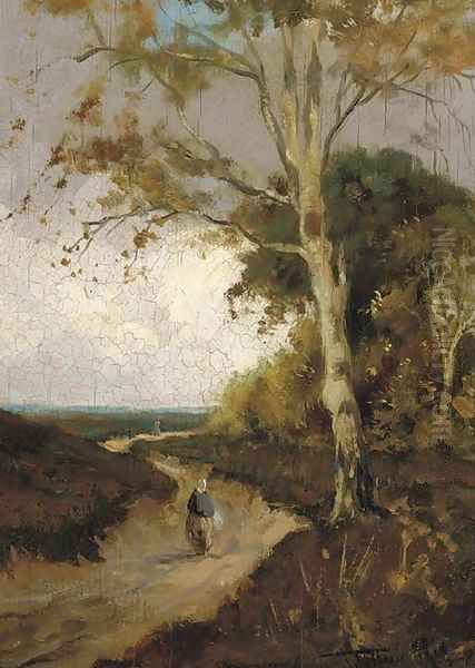 A figure on a pastoral track Oil Painting by Willem Cornelius Rip