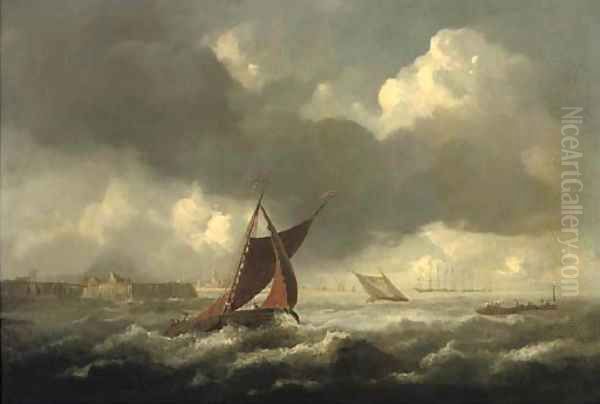 A seascape with shipping off the coast, three-masters beyond Oil Painting by Jacob Van Ruisdael