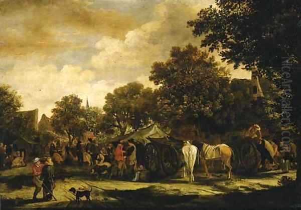 A horse fair in a village Oil Painting by Salomon Rombouts