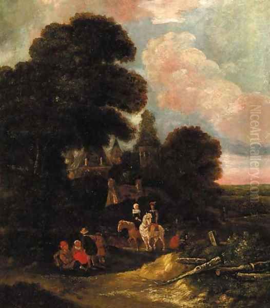 Falconers on a path, in a wood Oil Painting by Salomon Rombouts