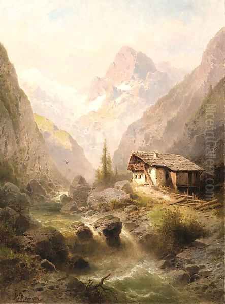 The alpine house Oil Painting by Albert Rieger