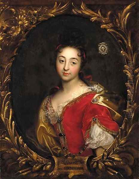 Portrait of a lady, said to be the Marquisse de Rochebaron Oil Painting by Hyacinthe Rigaud