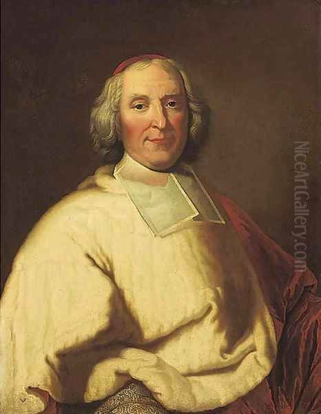 Portrait of Cardinal Fleury, half-length, in red and white robes Oil Painting by Hyacinthe Rigaud