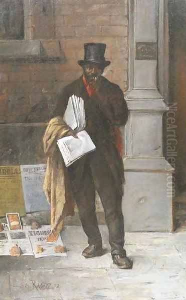 Le vendeur des journaux Oil Painting by Jules-Felix Ragot