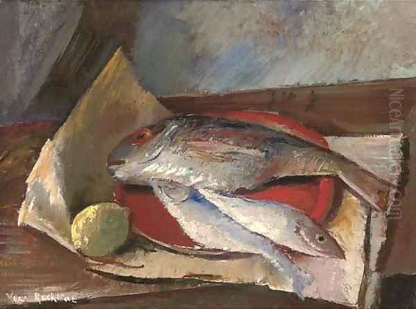 Still life with fish Oil Painting by Vera Rockline