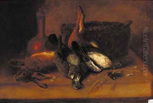 Dead game on a wooden ledge Oil Painting by Clarence Roe