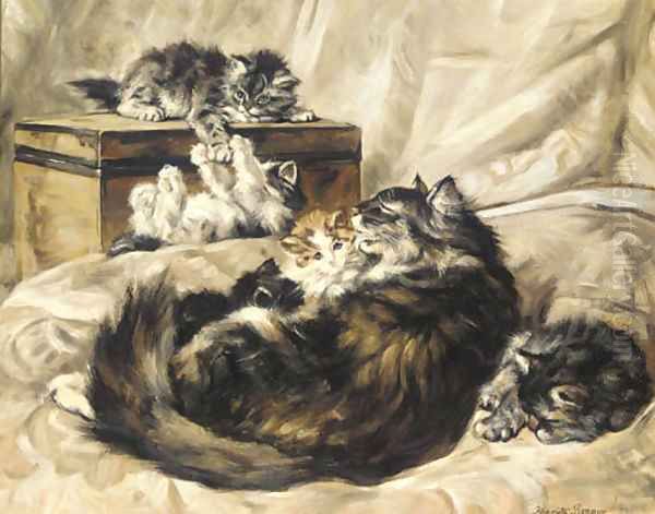 Family time Oil Painting by Henriette Ronner-Knip