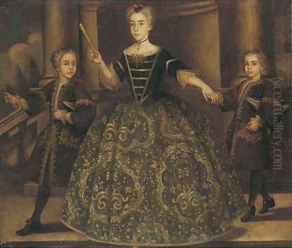 Portrait of Donna Maria de Montaner y Canglada and her two sons Oil Painting by Jean Ranc