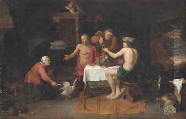 Jupiter and Mercury in the house of Philemon and Baucis Oil Painting by David The Elder Ryckaert