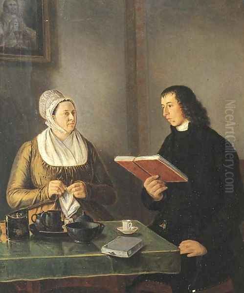 Portrait of the Reverend Hermannus Manger (1773-1844) and his wife Geertruida Coulon Oil Painting by Johannes Reekers