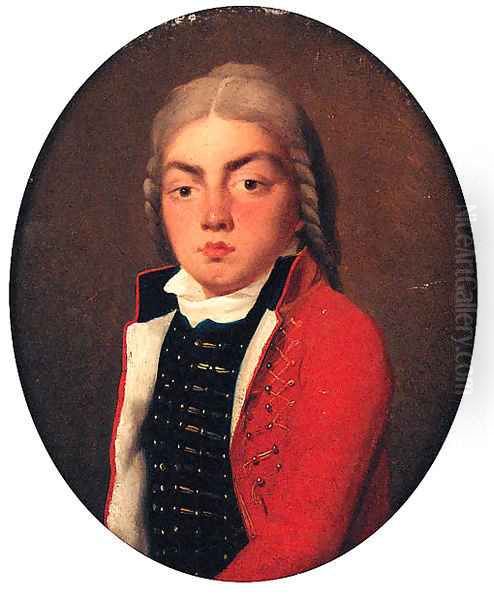 Portrait of a young Man, small half-length, in uniform Oil Painting by Alexander Roslin