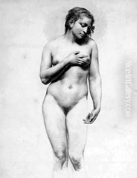 A Nude Woman standing holding her left Breast Oil Painting by Anne-Louis Girodet De Roussy-Trioson