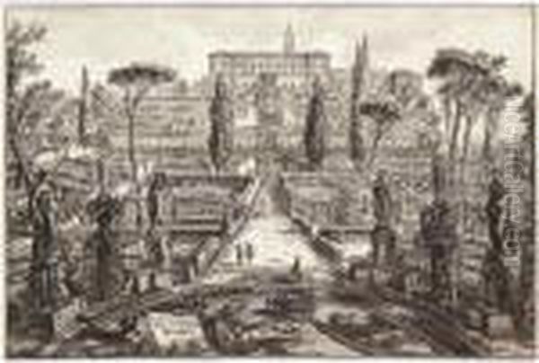 The Villa Albani; The Villa D'este, Tivoli Oil Painting by Giovanni Battista Piranesi