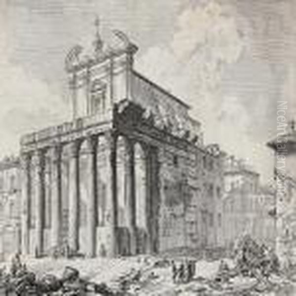 Veduta Del Tempio Di Antonino E Faustina In Campo Vaccino Oil Painting by Giovanni Battista Piranesi