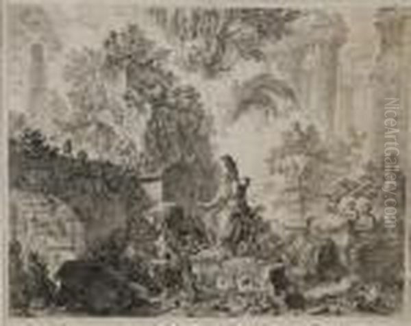 Fantasy Of Ruins With Statue Of Minerva Oil Painting by Giovanni Battista Piranesi