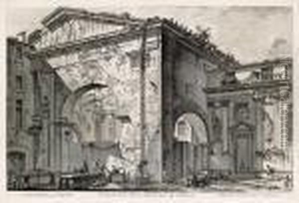 Veduta Dell' Atrio Del Portico Di Ottavia Oil Painting by Giovanni Battista Piranesi