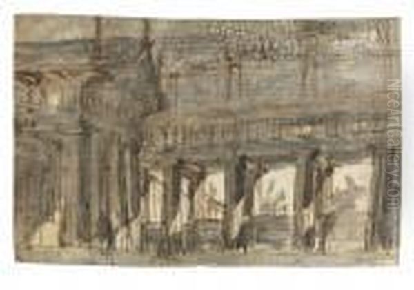 A Temple And A Colonnade Oil Painting by Giovanni Battista Piranesi