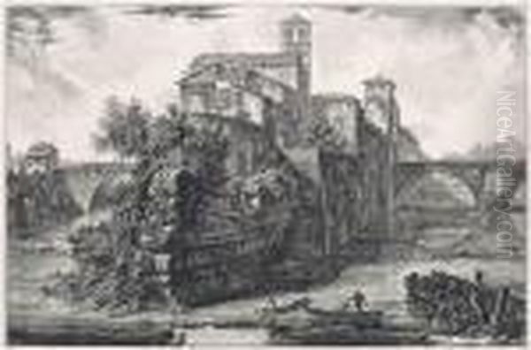 The Isola Tiberina, With S. Bartolommeo In The Foreground Oil Painting by Giovanni Battista Piranesi