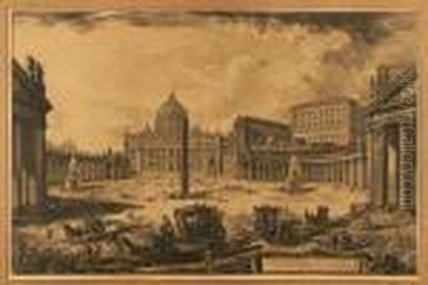 Vue De La Place Saint Pierre, Rome Oil Painting by Giovanni Battista Piranesi