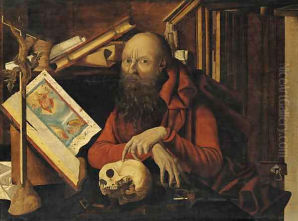 Saint Jerome in his study 2 Oil Painting by Marinus van Reymerswaele